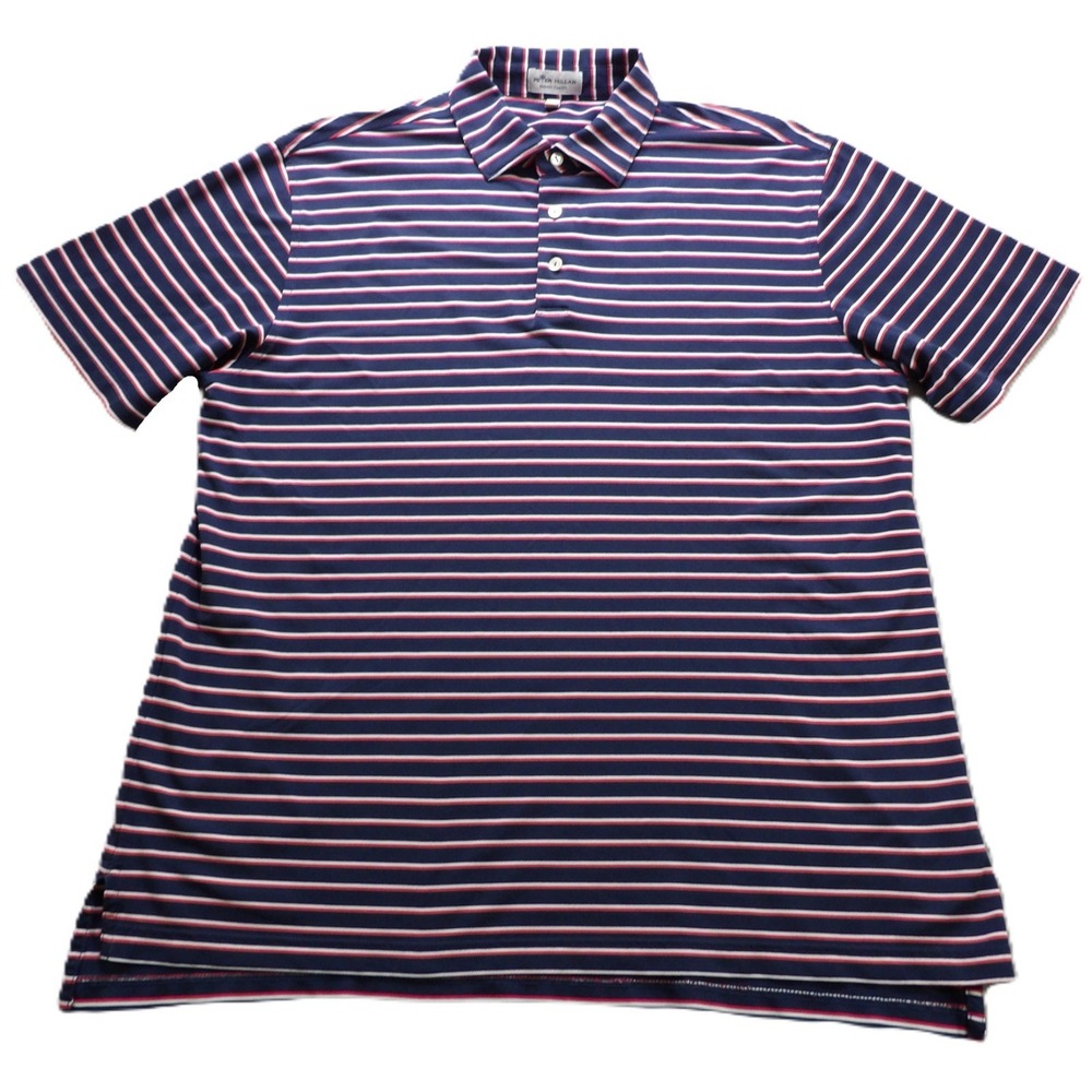Peter Millar Men Striped Polo Shirt Blue Red Summer Comfort Golf Casual Large SS